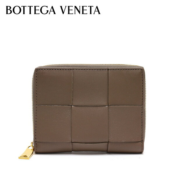 ボッテガ・ヴェネタ 革二つ折り財布 レディース ボッテガ・ヴェネタ BOTTEGA VENETA イントレチャート ラウンドファスナー二つ折り財布 小銭入れなし【トープグレー】750252 VCQC1 2560/【2023-24AW】l-wallet