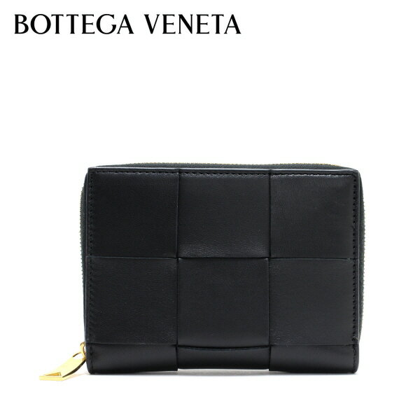 ボッテガ・ヴェネタ 革二つ折り財布 レディース ボッテガ・ヴェネタ BOTTEGA VENETA イントレチャート ラウンドファスナー二つ折り財布 小銭入れなし【ブラック】750252 VCQC1 8425/【2023-24AW】l-wallet