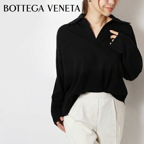 ボッテガ・ヴェネタ BOTTEGA VENETA レディース ライトウール ニットポロ【ブラック】757827 V37J0 1000/【2023-24AW】l-tops