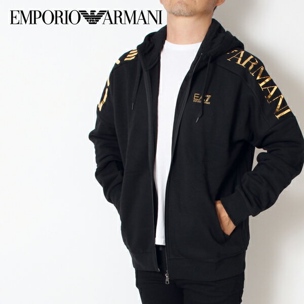 エンポリオアルマーニ EMPORIO ARMANI EA7 スリーブロゴ ジップアップパーカー【ブラック+ゴールドロゴ】6RPM24 PJHLZ 0208/【2023-24AW】m-tops