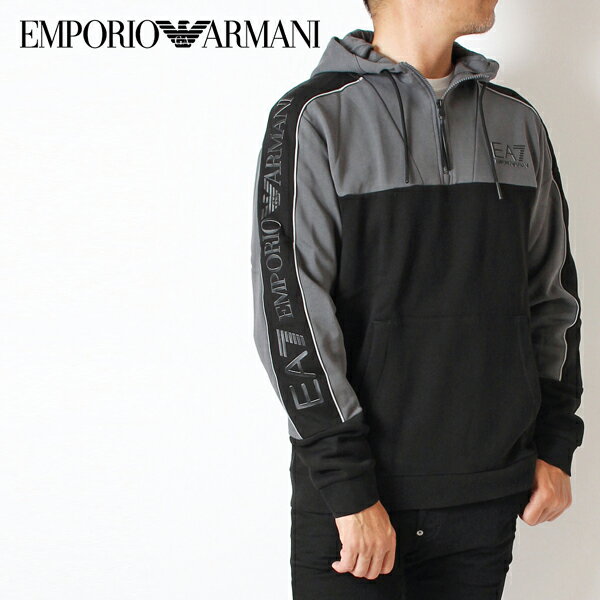 エンポリオアルマーニ EMPORIO ARMANI EA7 切替カラー ハーフジップパーカー【ブラック】6RPM30 PJ07Z 1200/【2023-24AW】m-tops