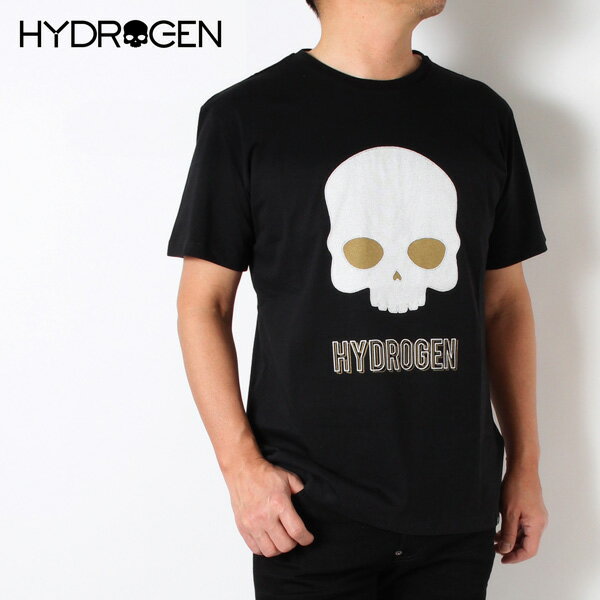 ハイドロゲン HYDROGEN メンズ 刺しゅうデザインプリントスカル Tシャツ【BLACK】MT0002 007 BLACK/【2024SS】m-tops