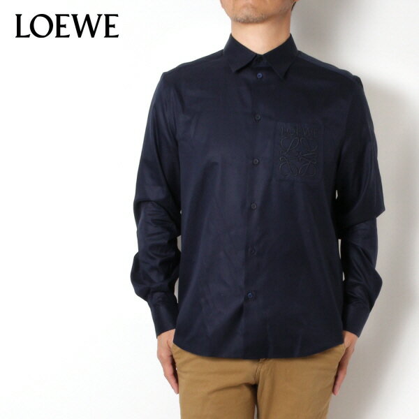 ロエベ LOEWE メンズ ANAGRAM POCKET SHIRT アナグラム ポケット刺しゅう シャツ【MIDNIGHT BLUE】H526Y05WB1 5440/【2023-24AW】m-tops