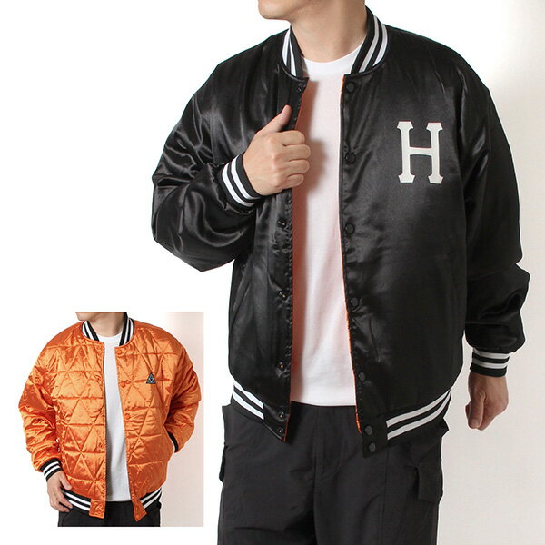 樂天商城 - ハフ HUF スタジャン×キルティング リバーシブル ブルゾン【ブラック(オレンジ)】JK00451 BLACK/ORANGE/m-outer