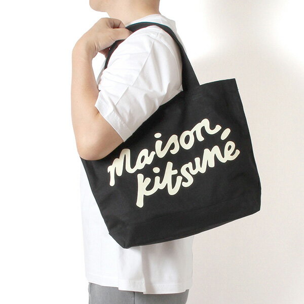 樂天商城 - 26SSモデルメゾン キツネ MAISON KITSUNE メンズ MAISON KITSUNE ハンドライティング トートバッグ【P199 BLACK】PW05124WW9042 P199/【2026SS】m-bag