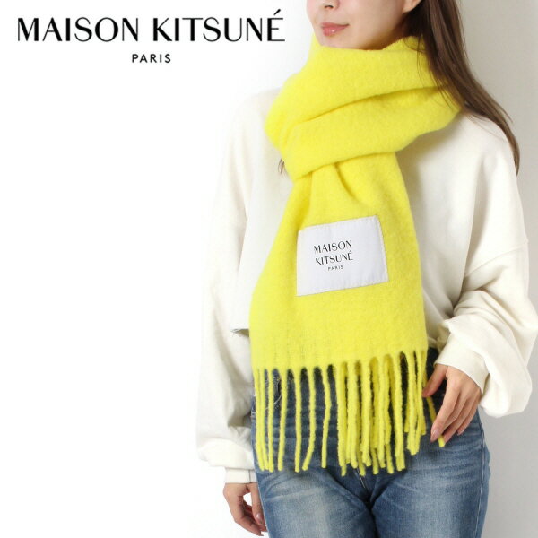 メゾン キツネ MAISON KITSUNE ユニセックス ベビーアルパカ ラベル付き ストールマフラー【LEMON】LW0..