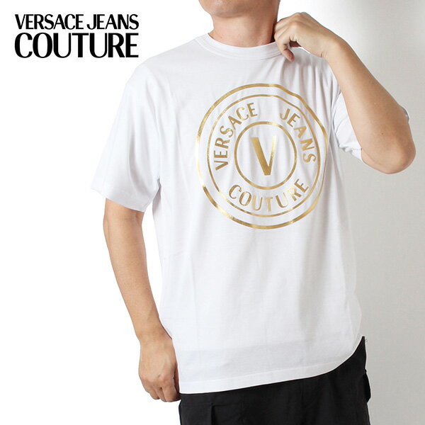 ヴェルサーチ VERSACE REGULAR FIT サークルゴールドロゴ Tシャツ【WHITE/GOLD】78GAHT01 CJ00T G03/【2025SS】m-tops
