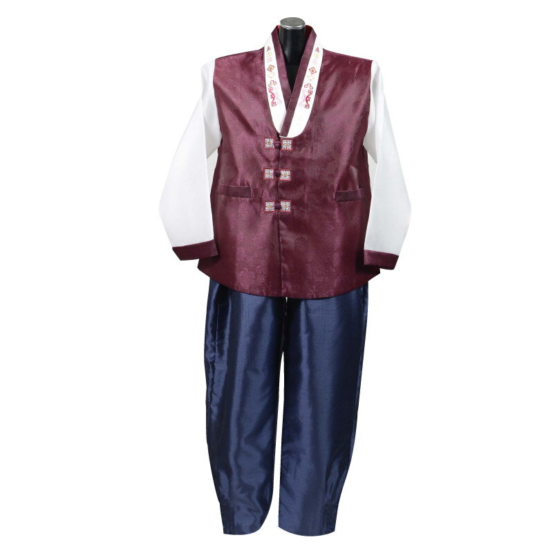 新商品入荷【送料無料】 韓国民族衣装 男性用 韓服 パジチョゴリ赤×紺 5014-2