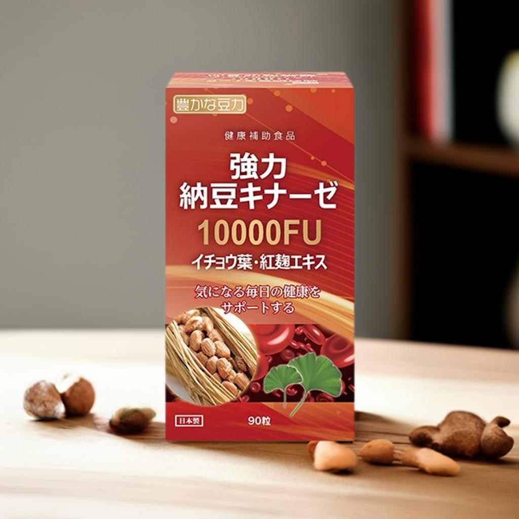 HIROICHI 豊かな豆力 強力納豆キナーゼ 10000FU＋イチョウ葉・紅麹エキス 90粒 30日分