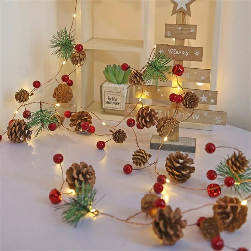 クリスマス飾り ストリングライト 2M 20LED Christmas クリスマスベル パインコーンライト 松ぼっくり型 電池式 DIY 手作り 省エネルギー 点滅機能 妖精きらめき装飾ライト用パティオガーデンゲートヤード 部屋装飾 暖色