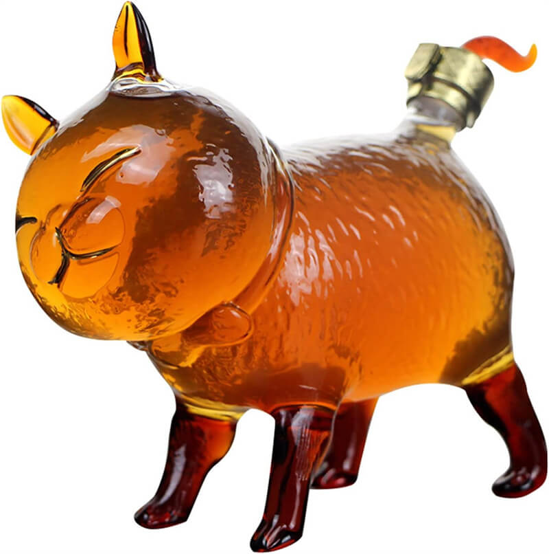 ウイスキーデキャンター ウイスキーデキャンタ ガラスキャットウイスキーボトル 750ML酒デキャンター ノン鉛 クリスタルグラス 蓋付き 猫の形 猫 密封 ウイ...