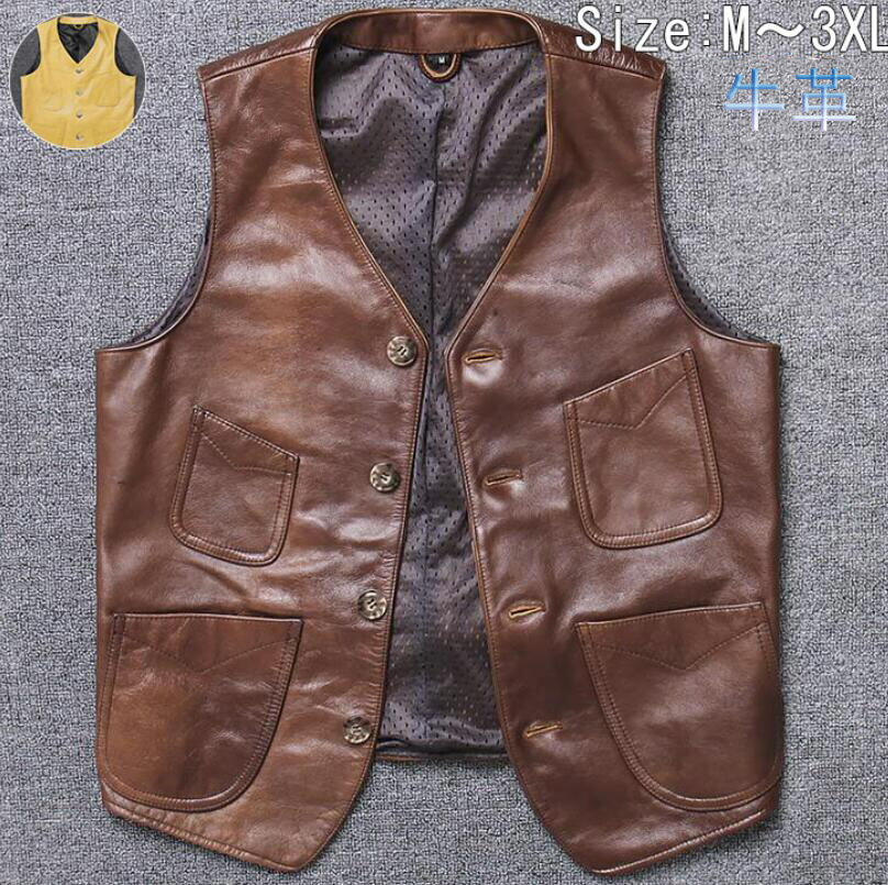 革 革ベスト バイクベストインナーベスト 秋冬 アウトドア カジュアル シンプル ジレー防風 本革 ベスト メンズ レザーベスト