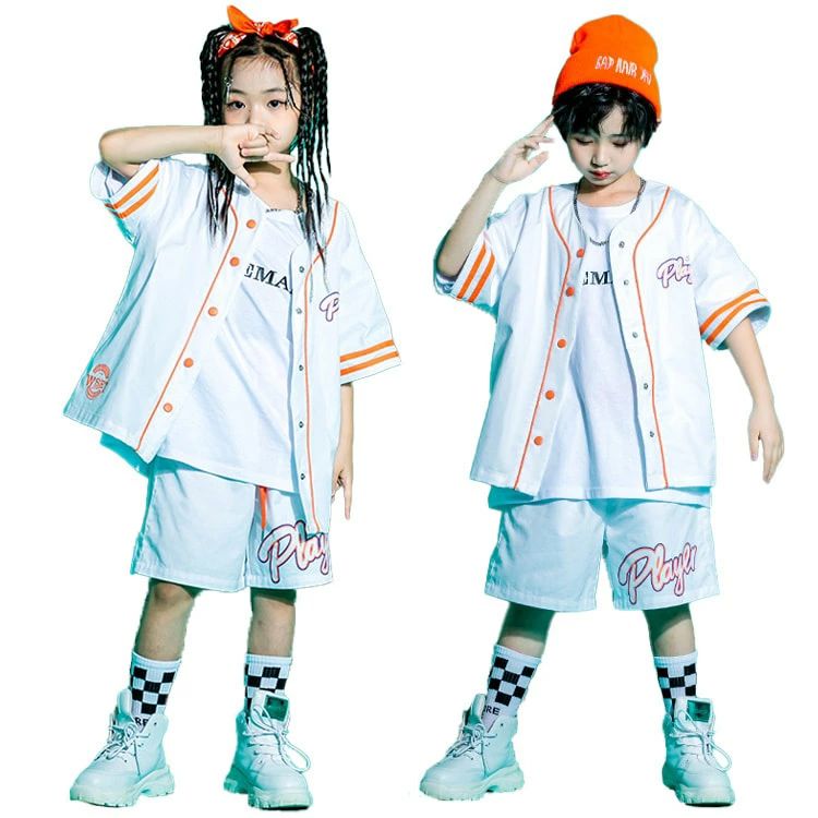 白 ダンス衣装 キッズ K-POP ベースボールシャツ 半袖 パンツ キッズダンス衣装 セットアップ 子供服 ..