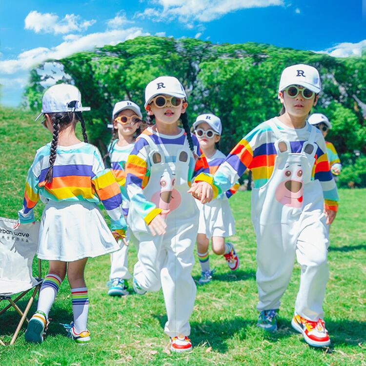 子供服 ヒップホップ ダンス衣装 マルチカラー 長袖 キッズ ダンス衣装 イベント お揃い セットアップ ヒップホップ 男の子 女の子 韓国ファッション トップス パンツ スカート サロペット ダンスウエア レッスン着 ステージ衣装 K-POP jazz 卒業写真 記念