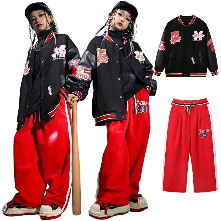 キッズダンス 衣装 レーシング 黒 赤 レッド ジャケット パンツ 子供服 女の子 子供ダンス 衣装 ヒップ..