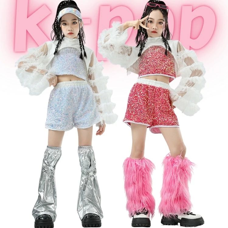 ダンス 衣装 チュール キラキラ キッズ レッグウォーマー スパンコール付き ヘソ出し ピンク 白 女の子..