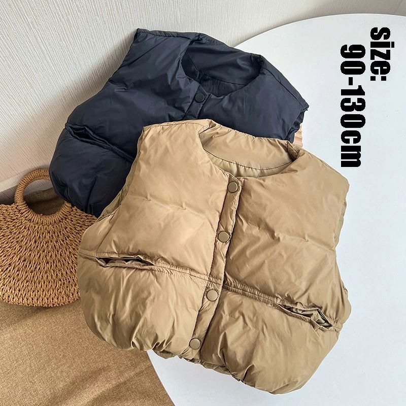 中綿ダウンベスト 女の子 男の子 韓国子供服 ベスト 可愛い キッズ カジュアルウエア ゆったり トップス 通学 ことも服 ジュニア服 小学生 入園式 入学式 卒園式 卒業式 2色 90-130cm 秋冬 厚手 あったか おしゃれ