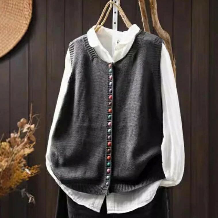 ニットベスト レディース レイヤード 秋 レディース ベスト 秋冬 綿ニット ベスト クルーネック コットン ショート丈 無地 レイヤード 重ね着 トップス ノースリーブ 大きいサイズ ゆったり 体型カバー カジュアル 大人可愛い ナチュラル オシャレ ゆったり シンプル