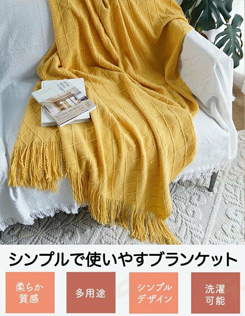 ブランケット ニット タオルケット ベッドスロー 毛布 夏用 おしゃれ 大判 マルチカバー ソファカバー ベッドカバー ひざ掛け 北欧 フリンジ シングル スローケット 防寒 冷房対策 シーツ 布団 ベッドライナー 母の日 オフィス ふわふわ フリンジ [2]