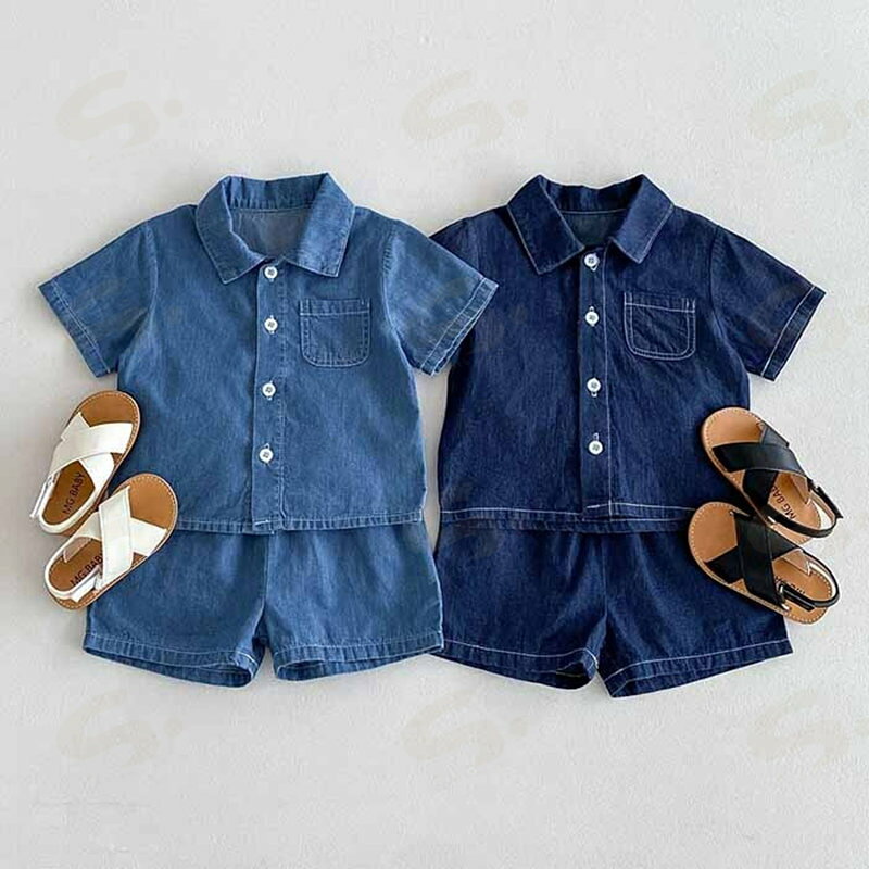 キッズ デニム セットアップ 子供服 半袖 シャツ 短パン 上下セット 男の子 女の子...