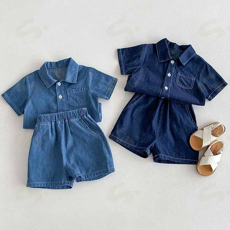 キッズ デニム セットアップ 子供服 半袖 シャツ 短パン 上下セット 男の子 女の子...