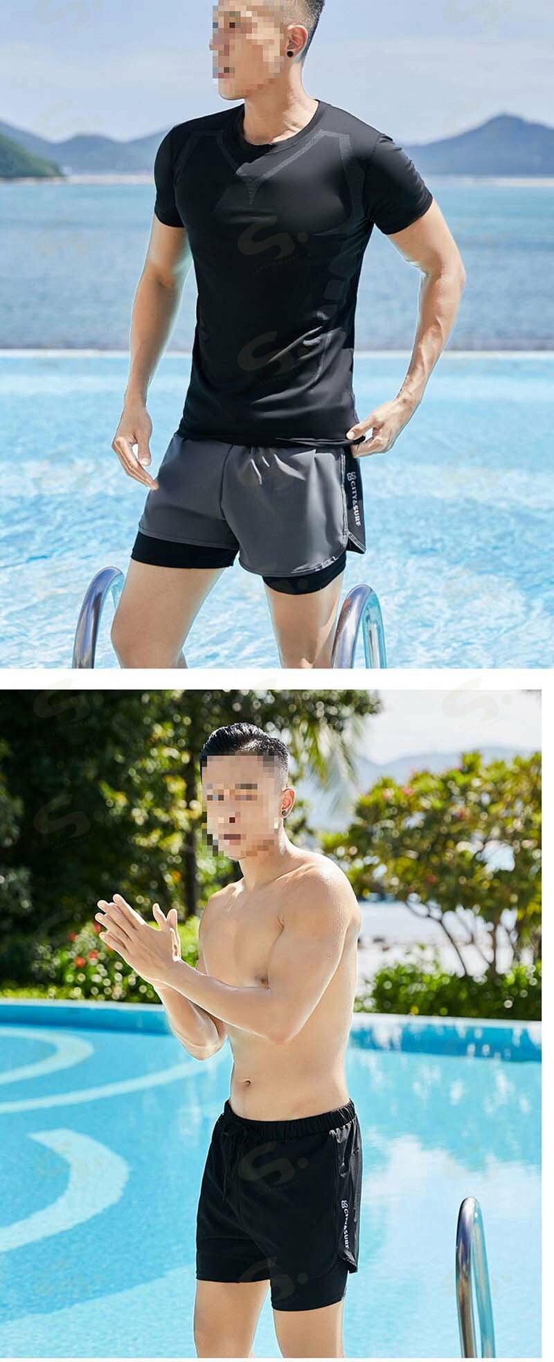 Dream-L楽天市場店の水着 メンズ サーフパンツ 水陸両用 吸水速乾 大きいサイズ ミドル ロング 膝丈 ひざ丈ボードショーツ ハーフパンツ 海パン サーフショーツ プール 海 海水浴 サーフィン サウナ 4色 L XL 2XL 3XL 4XL｜アングル2