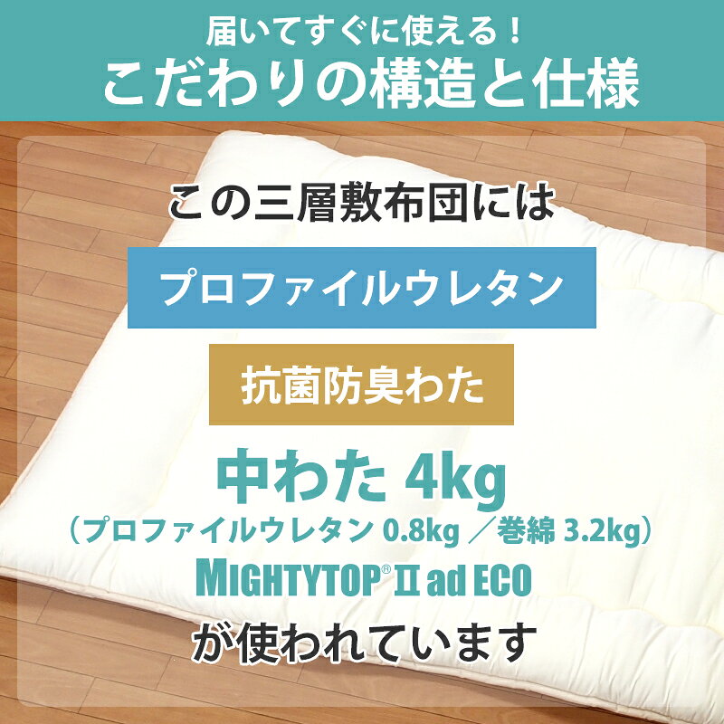 ※在庫なし　日本製 敷布団 シングル 防ダニ 抗菌防臭 敷布団 テイジン マイティト...