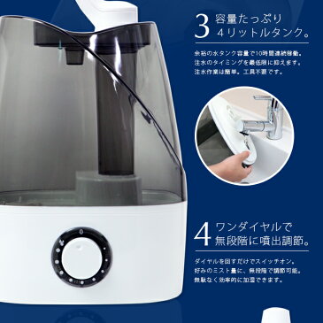 加湿器 oasis 卓上加湿器 超音波加湿器 大容量 タンク 4L 超音波 卓上 オフィス おしゃれ 省エネ