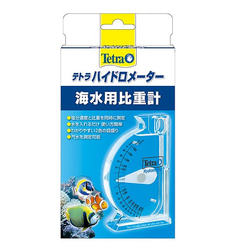 海水の比重と塩分濃度を同時に簡単に計れる海水水槽用比重計です。 ●塩分濃度と比重を同時に計れる！ ●手を濡らさず、使い方簡単 ●±0.001の目盛りで簡単測定！ ●安全な比重が一目でわかる2色の目盛り！ [使用方法] 計ろうとする水の水温は、20℃〜29℃の範囲でご使用ください。 1.使用前に計ろうとする水でよくすすいでください。 2.本器の側面中心部に吸水口があります。最上部のくぼみ部分を指ではさむようにつかんで、くぼみ部分の最下部までゆっくりと沈めてください。 3.正確な測定のため、計測用の針に付いた気泡は、軽くたたくなどして取り除いてください。 4.比重計を平らな場所に置き、比重(内側の盛り)を計ります。(水温24℃の時、比重1.020〜1.024が理想) 5.使用後は水道水でよくすすいでください。 [測定方法の検討] 一般的な海水水槽の理想的な比重は、水温24℃の時、1.020〜1.024です。 水温によって、比重は大きく変化しますのでご注意下さい。 また、水の蒸発によって比重は変化しますので、水槽の比重は少なくとも1週間に1回は計るようにしましょう。 メーカー：テトラ 【あす楽対応_東北】【あす楽対応_関東】【あす楽対応_甲信越】【あす楽対応_北陸】【あす楽対応_東海】【あす楽対応_近畿】【あす楽対応_中国】【あす楽対応_四国】【熱帯魚】【水草】【アクアリウム】 モバイルサイトはこちら ■関連キーワード：熱帯魚 水草 レイアウト 水槽 アクアリウム テラリウム 初心者 ビギナー お勧め おすすめ オススメ 特価 水質 管理 測定 チェック テスト 調整剤 水 淡水 海水 ウォーター カルキ pH ペーハー 苔 藻 コケ対策 濁り ニゴリ 取る 塩素中和剤 粘膜保護剤 ミネラル バクテリア 肥料 液体肥料 試験紙 試験薬 デジタル測定器 比重計 塩分濃度屈折計 トロピカル アンモニア 亜硝酸 硬度 硝酸塩 ハイドロ バイオ バイコム 麦飯石溶液 テトラ 水作 GEX ジェックス フミヤファーム コトブキ JUN ニチドウ 日本動物薬品 スドー ニッソー エーハイム ジクラ クリオン AIネット マーフィード