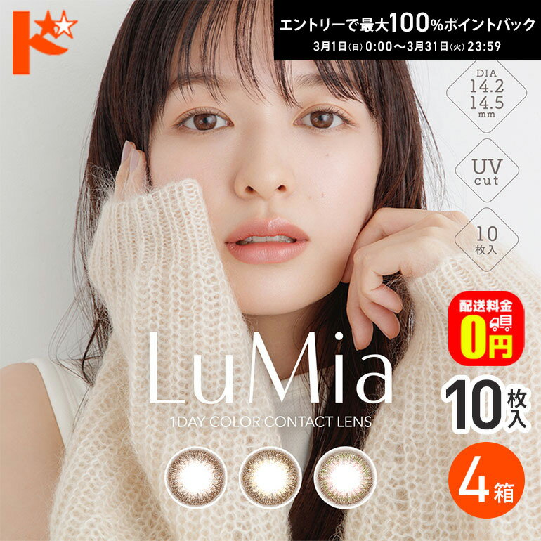 最大100%ポイントバック！3/31の23:59まで♪【送料無料】ルミアワンデー LuMia 10枚入 4箱セット 1day カラコン