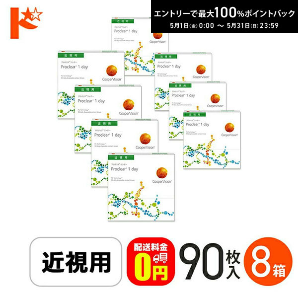 最大100%ポイントバック！5/31の23:59まで♪☆処方箋提出☆ プロクリアワンデー 90枚入り 8箱セット 1day 【送料無料】
