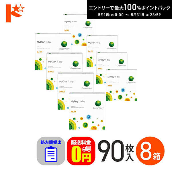 最大100%ポイントバック！5/31の23:59まで♪☆処方箋提出☆ マイデイ 90枚入 8箱セット 1day 【送料無料】