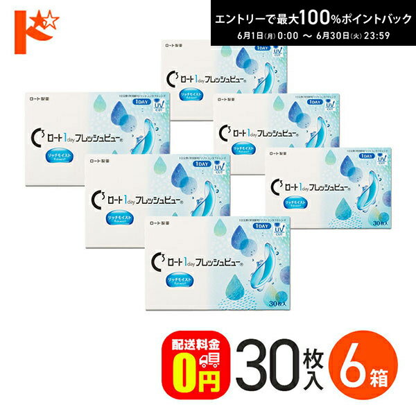 Rakuten - ロート 1day フレッシュビュー リッチモイスト 30枚入 6箱セット 1日使い捨てコンタクトレンズ 高含水 クリアコンタクトレンズ UVプロテクト機能 紫外線 うるおい ROHTO ロート製薬 【送料無料】