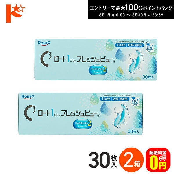 Rakuten - エントリーしてポイント5倍！6/11の1:59まで♪【送料無料】ロート 1day フレッシュビュー リッチモイスト2 《30枚入》 2箱セット 1日使い捨てコンタクトレンズ 高含水 クリアコンタクトレンズ UVプロテクト機能 紫外線 うるおい ROHTO ロート製薬