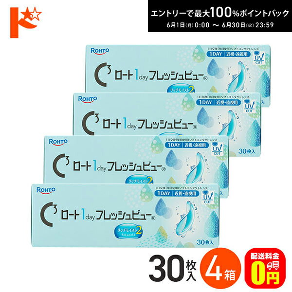 Rakuten - エントリーしてポイント5倍！6/11の1:59まで♪【送料無料】ロート 1day フレッシュビュー リッチモイスト2 《30枚入》 4箱セット 1日使い捨てコンタクトレンズ 高含水 クリアコンタクトレンズ UVプロテクト機能 紫外線 うるおい ROHTO ロート製薬