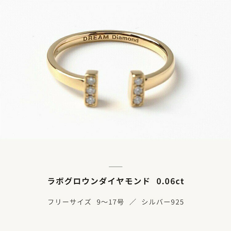 ラボグロウンダイヤモンド リング 指輪 フリーサイズ レディース DREAM Gate 夢へひらく扉 スクエア バーリング 0.06ct シルバー925 9〜17号 オープンリング エシカル ジュエリー クロスフォー DREAM Diamond公式 誕生日 プレゼント ギフト 記念日