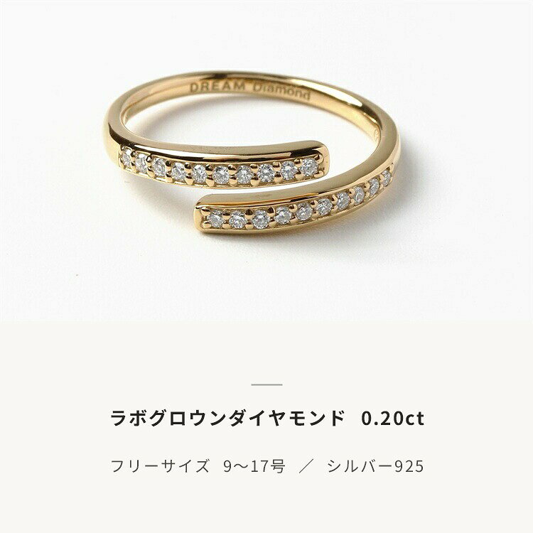 ラボグロウンダイヤモンド リング 指輪 フリーサイズ レディース DREAM Flow 夢を流れる光 ダブルライン パヴェ ウェーブ 2連 0.20ct シルバー925 9〜17号 オープンリング エシカル ジュエリー クロスフォー DREAM Diamond公式 誕生日 プレゼント ギフト 記念日