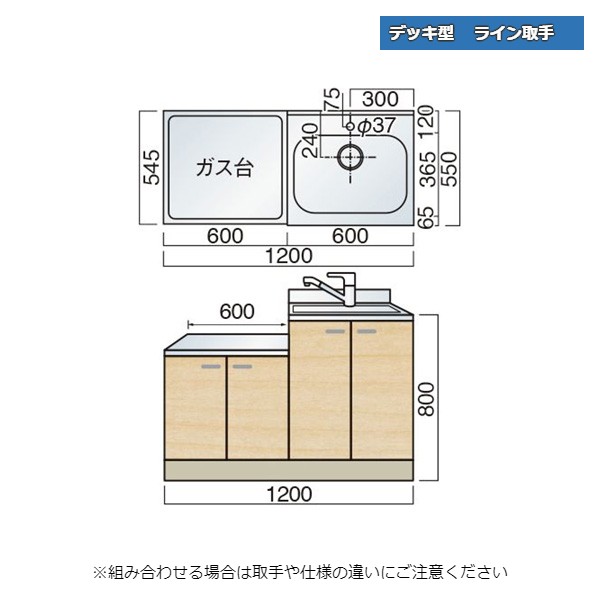 【11月はエントリーでP10倍】 レマン デッキ型 ライン取手 水栓穴あり 一連式流し台 幅120cm 幅1200mm ..
