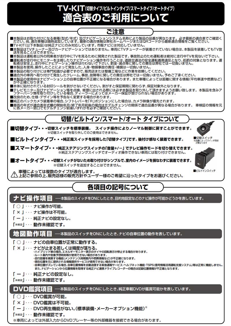 ムーヴカスタム テレビキット L900S L902S L910S L912S H13.10-H14.10 標準&メーカーオプション用 切替スイッチタイプ Data-System(データシステム) TTV185