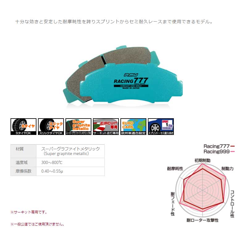 レクサスRC ブレーキパッド GSC10 14/10- フロント用 RACING777 Projectμ(プロジェクトミュー) F110