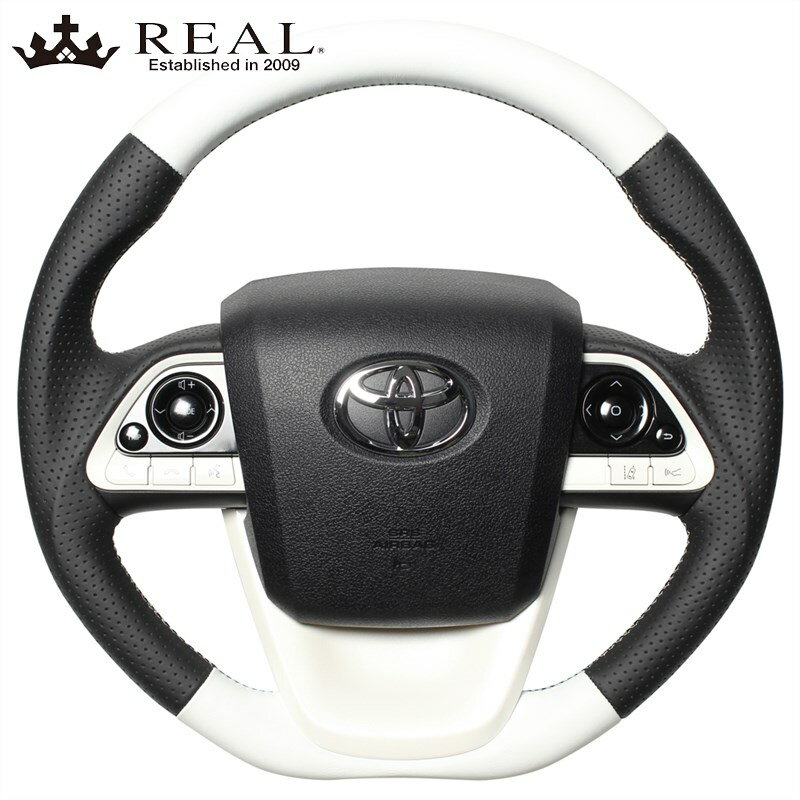 ミライ ステアリング 10系 H26/12- ホワイト&ブラックナッパオールレザー REAL(レアル) 50P-LPB-WH