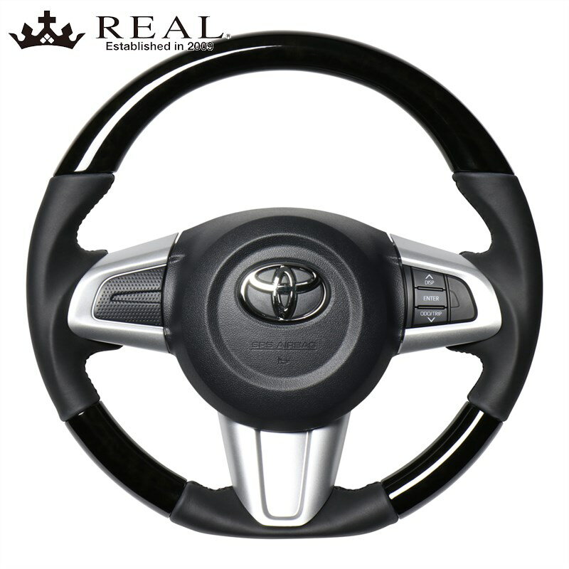 ムーヴキャンバスステアリングLA800S/LA810SH28/9-ブラックウッドREAL/レアル(M90-BKW-BK