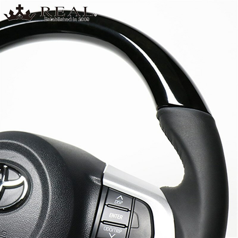 ムーヴキャンバスステアリングLA800S/LA810SH28/9-ブラックウッドREAL/レアル(M90-BKW-BK