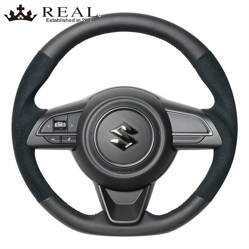 スイフトステアリングZC13S/ZC43S/ZC53S/ZC83SH29/1-ブラックレザーamp;ブラックウルトラスエードREAL/レアル(SZA-ALC-BK