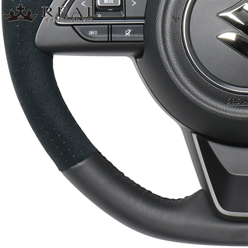 スイフトステアリングZC13S/ZC43S/ZC53S/ZC83SH29/1-ブラックレザーamp;ブラックウルトラスエードREAL/レアル(SZA-ALC-BK