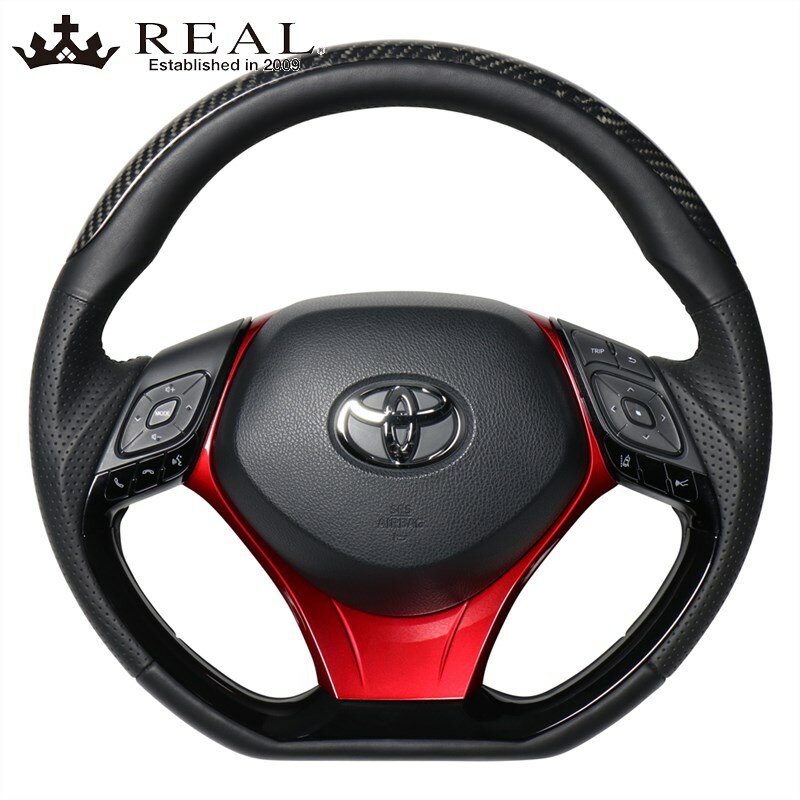 C-HR ステアリング 10系 50系 H28/12- ブラックカーボンプレート&ピアノブラックバネル+パールレッド REAL(レアル) X10N-BKC-PBP-RDP