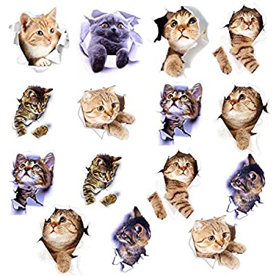 15匹入 3Dかわいい猫 ウォールステッカー ホームインテリアフォト シール式 装飾 おしゃれ かわいい猫 DIY ねこ 動物 立体 騙し絵 写真 カフェ ペット屋 玄関 寝室 子供部屋のサムネイル