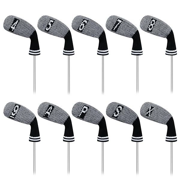 LeFeng 10ピース 4-9/A/P/S/X ニットゴルフアイアンヘッドカバー セット 軽量で丈夫な素材 複数パターン ゴルフクラブヘッドカバー (ブラックスケール)