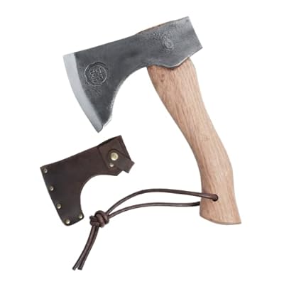 森 斧 手斧 ハンドアックス 超硬度65鋼材ヘッド 白樫ハンドル 持ちやすい コンパクト 保護カバー付き 20cm