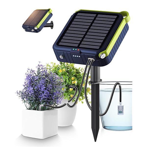 ソーラー 散水タイマー 植物 自動水やり 自動灌漑装置 自動散水機 家庭用 ガーデニング用品 小型 簡単水やりシステム 15鉢対応可能 葉植物 室内 屋外 鉢植え給水 15mホース/庭 花 留守 (青)